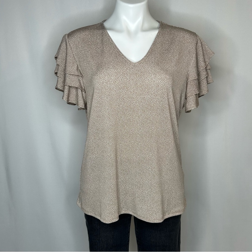 Adrianna Papell Women's Flutter Sleeve V-Neck Top, Large